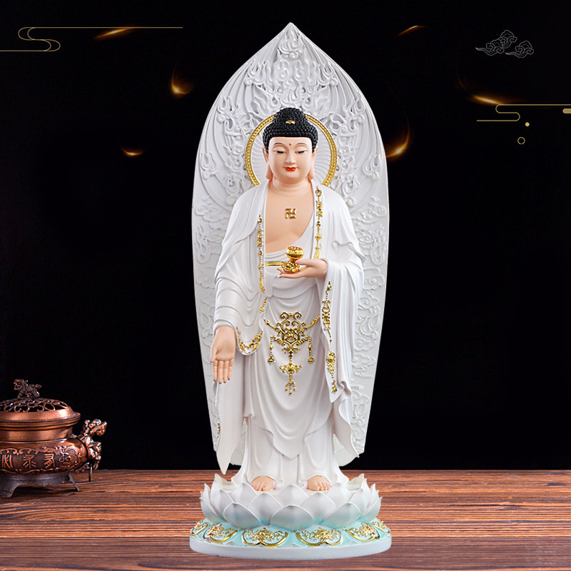 新款站像白衣阿弥陀佛佛像店铺寺庙供奉摆件树脂玻璃钢材质无量佛