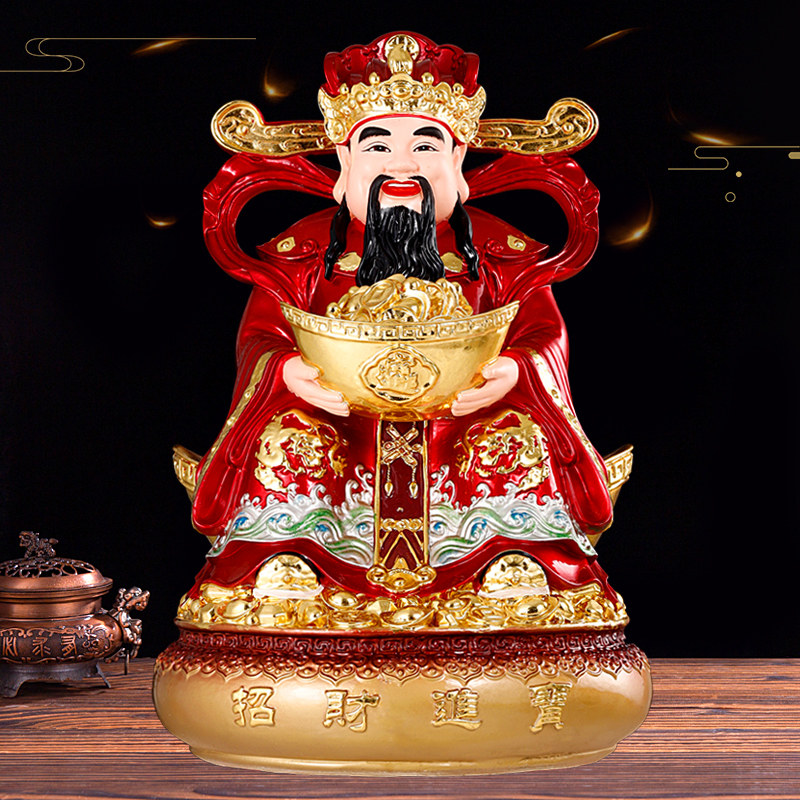 新款铜彩财神爷佛像佛堂店铺公司供奉招财摆件树脂文财神范蠡神像