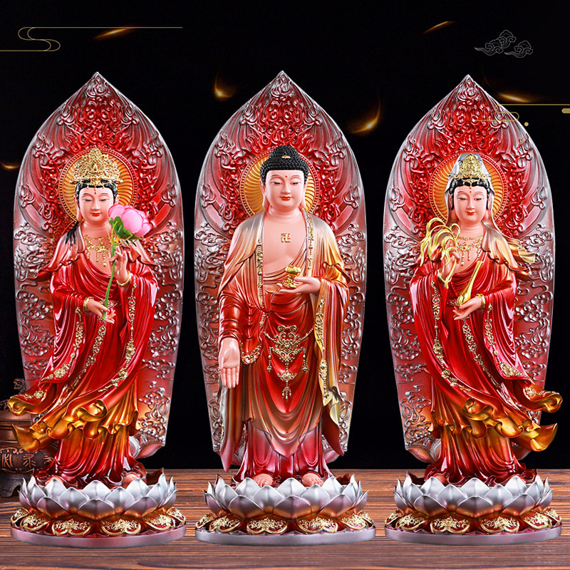 新款铜彩西方三圣佛像寺庙佛堂树脂摆件大势至观世音菩萨阿弥陀佛