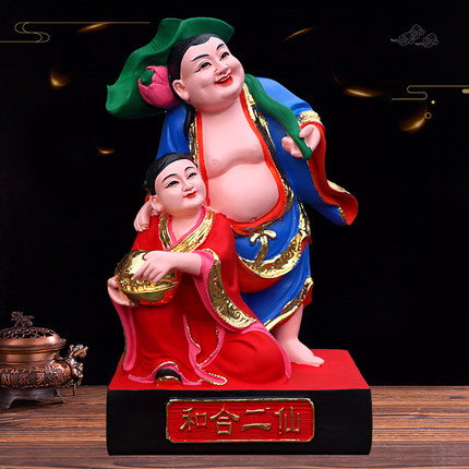 新款和合二圣佛像居家客厅工艺品树脂玻璃钢佛像婚房卧室夫妻摆件