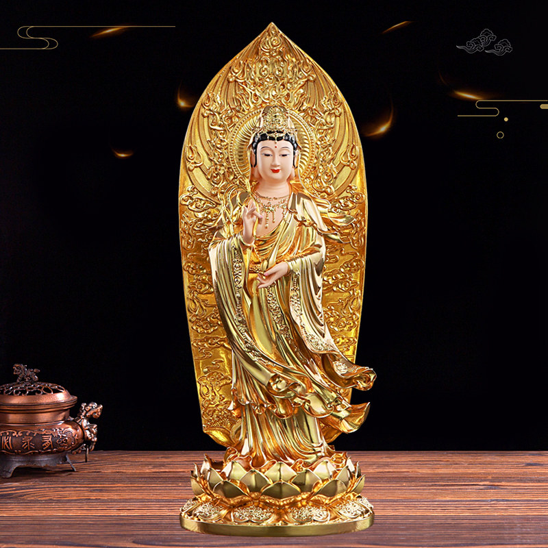 新款站像观音娘娘佛堂寺庙供奉摆件南海滴水观世音菩萨树脂佛像