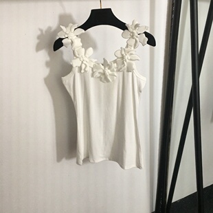 法式立体花朵吊带背心女白色修身百搭显瘦上衣