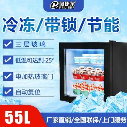 现货SD55立式冰淇淋展示柜榴莲柜茶叶柜玻璃单门小型全冷冻冰箱