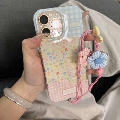 ins风格纹拼接碎花适用苹果16promax手机壳iPhone15Pro新款14/13/