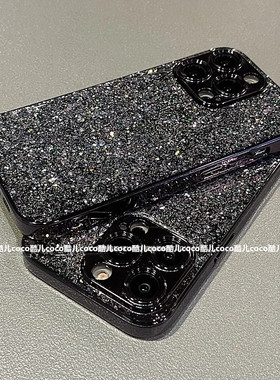 轻奢暗紫色闪粉适用苹果13手机壳iPhone14Promax全包11新款12硬壳