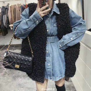欧货25冬装仿皮草马甲羊羔毛加厚中长款外套羊卷毛百搭宽松背心潮