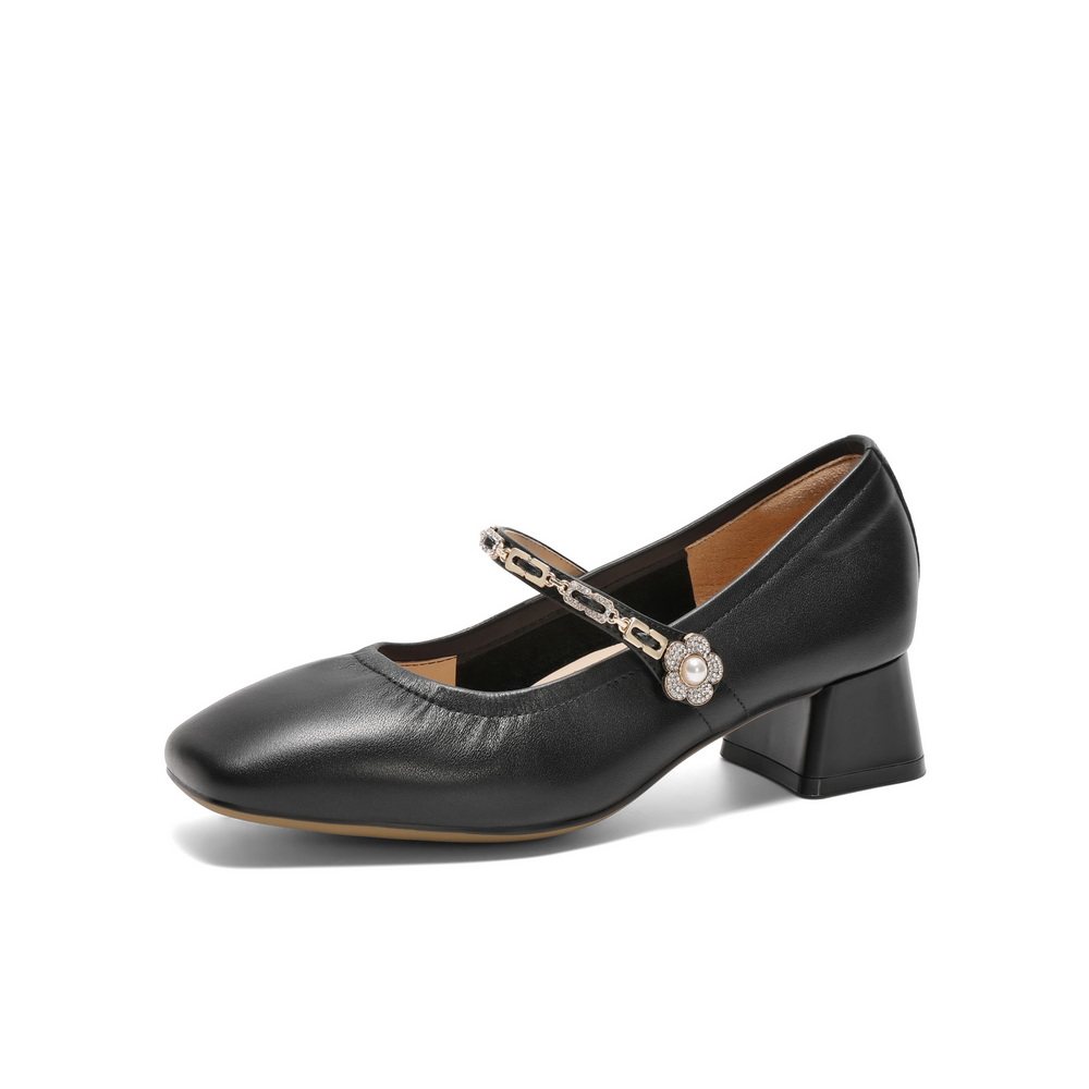 百丽粗高跟玛丽珍鞋女鞋子2025春新款浅口真皮单鞋D4A1  D4A1DAQ5