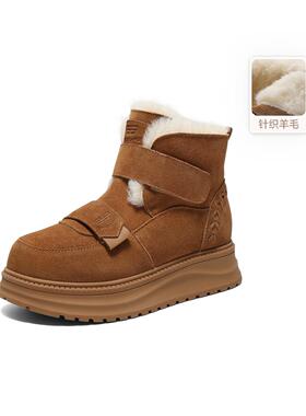 百丽厚底雪地靴防滑保暖女鞋2025冬新款魔术贴棉鞋E8R1  E8R1DDD5