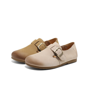 真皮一脚蹬平底单鞋 子2025春新款 B2498AA5 女鞋 百丽厚底全包勃肯鞋