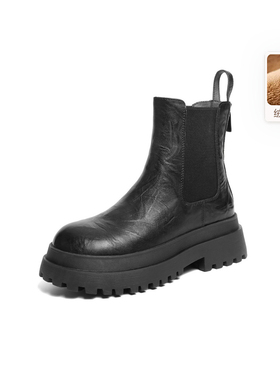 百丽加绒厚底切尔西靴烟筒靴女鞋2025冬款休闲短靴E7R1  E7R1DDD5