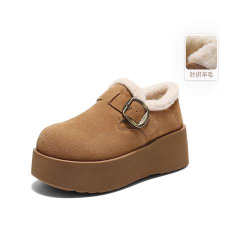 百丽厚底加绒乐福鞋勃肯鞋女鞋
