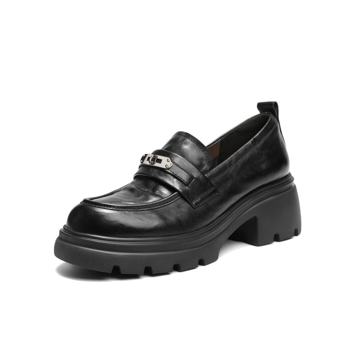 百丽厚底真皮JK乐福鞋女鞋子