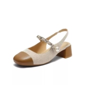 女鞋 2025夏新款 粗高跟玛丽珍单鞋 百丽包头后空凉鞋 D8U1 D8U1DBH5