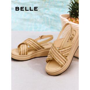 小星芒女鞋 子E2S1 2025新款 编织休闲鞋 E2S1D 厚底法式 百丽运动凉鞋