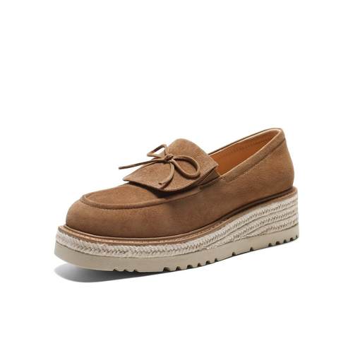 百丽厚底渔夫鞋绒面乐福鞋女鞋