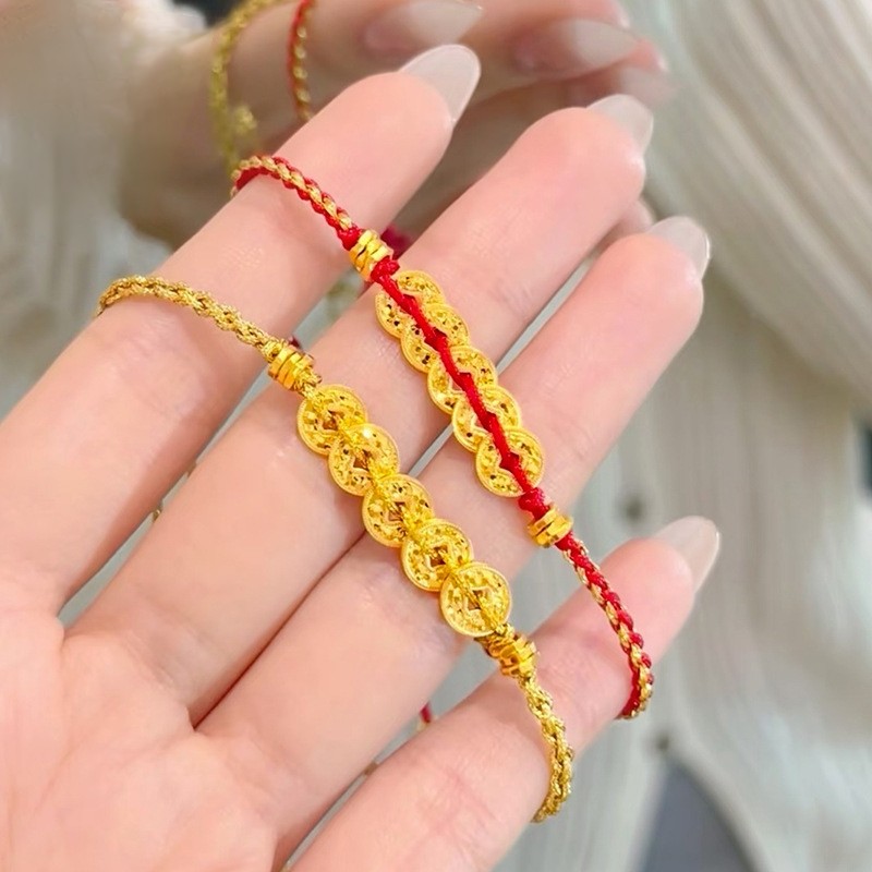 2025年新款新中式碎碎冰五帝钱红绳手链超闪轻奢小众精致编织手绳,饰品/流行首饰/时尚饰品新,手链,淘宝优惠券,粉丝福利购,淘宝优惠卷