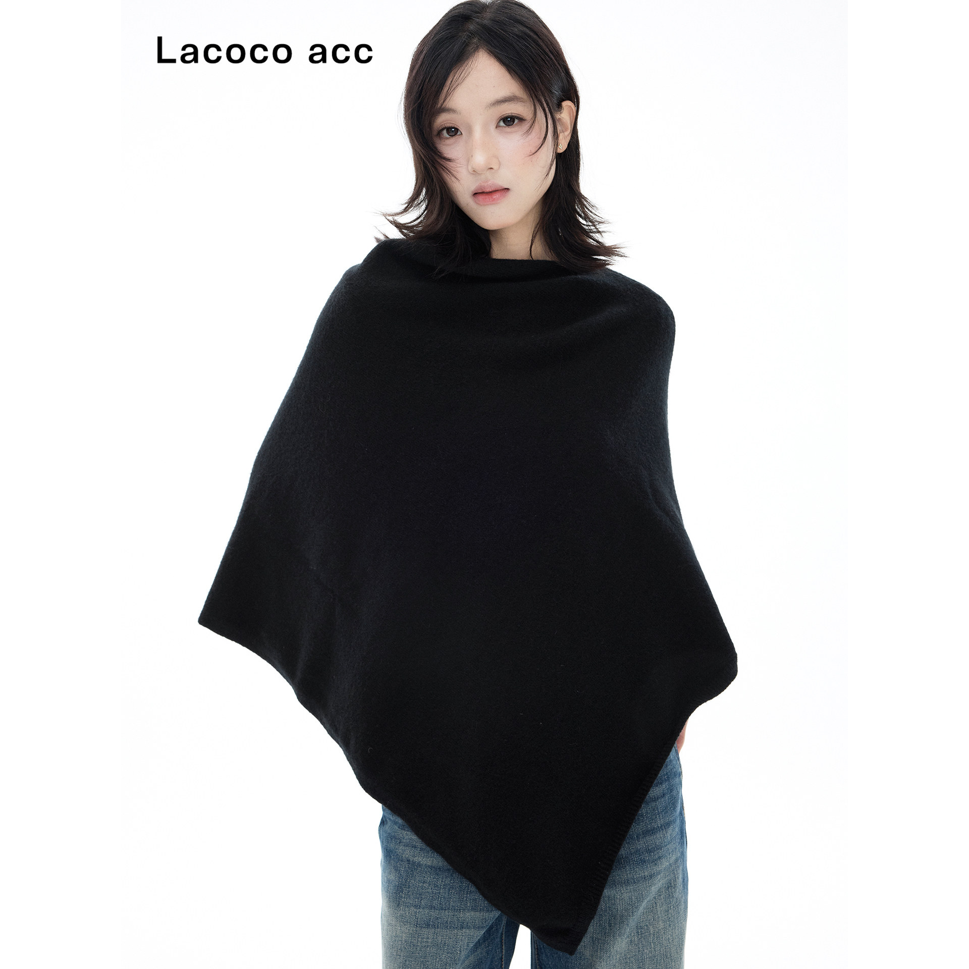 Lacoco老钱风针织斗篷披肩女2026秋冬保暖时髦毛衣上衣外搭罩衫