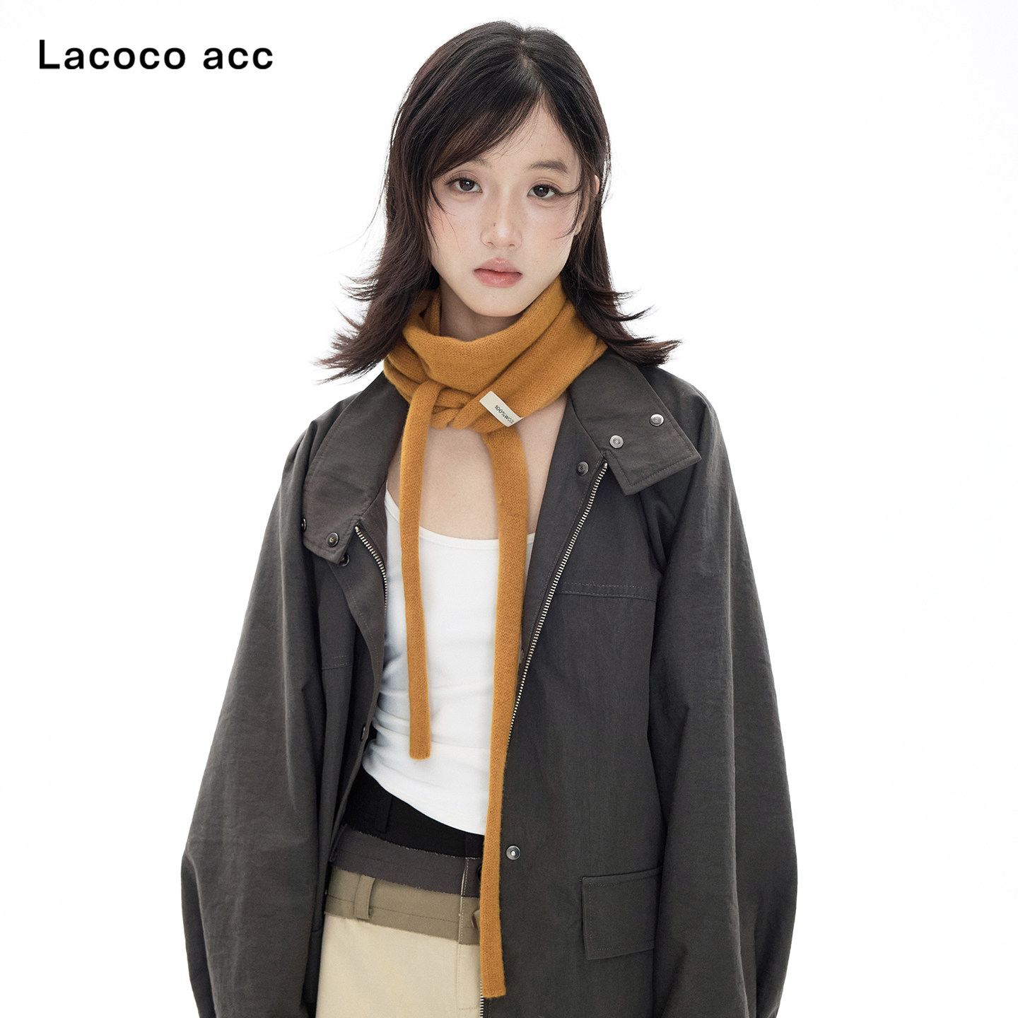 Lacoco100%纯羊毛三角巾2026秋冬保暖百搭护颈领巾纯色针织围巾女