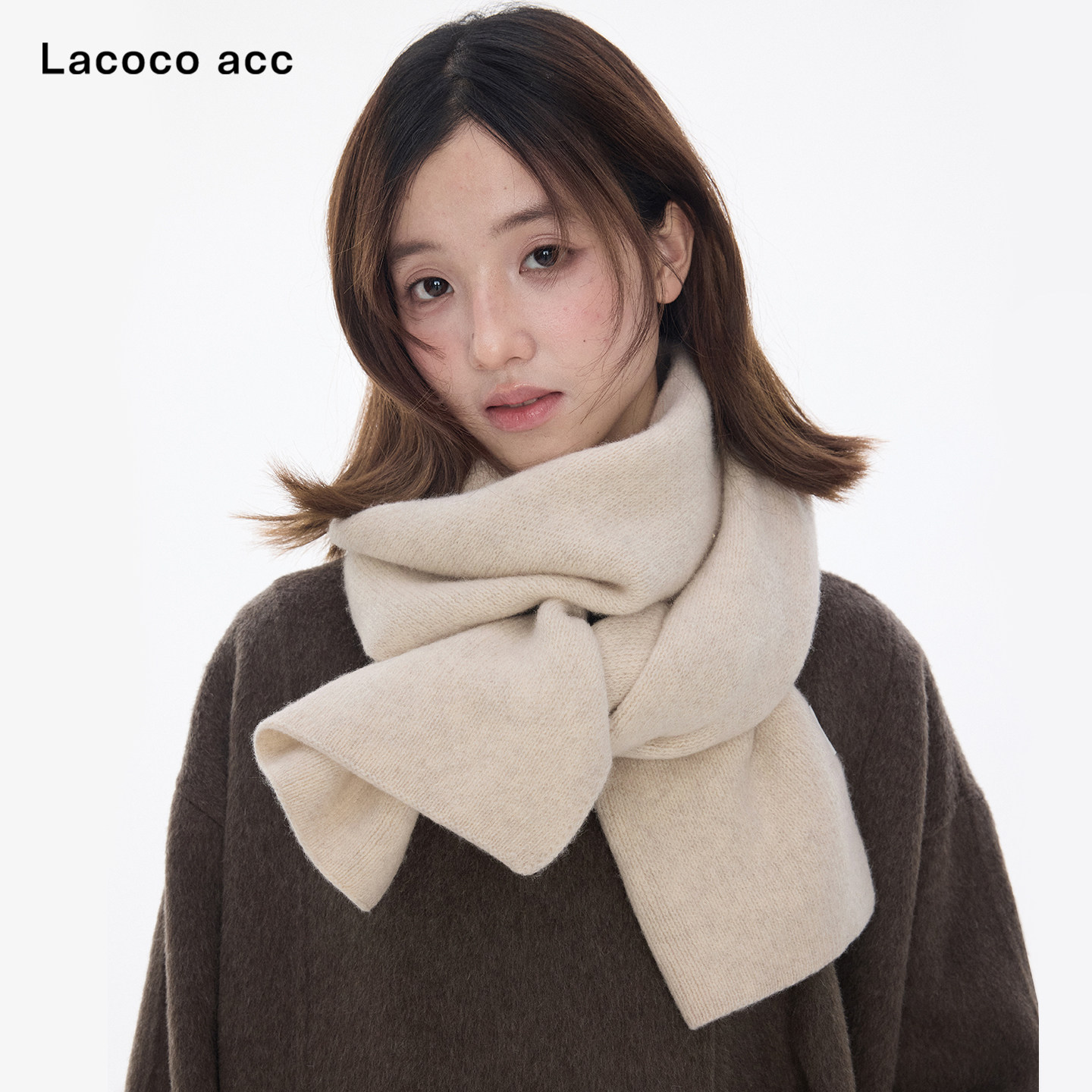 Lacoco 100%澳洲羊毛纯色围脖女2026秋冬加厚保暖高品质针织围巾