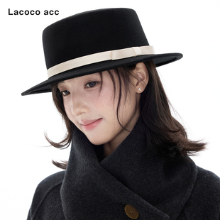 Lacoco法式羊毛礼帽女2026秋冬千金风蝴蝶结毛呢帽显脸小礼帽