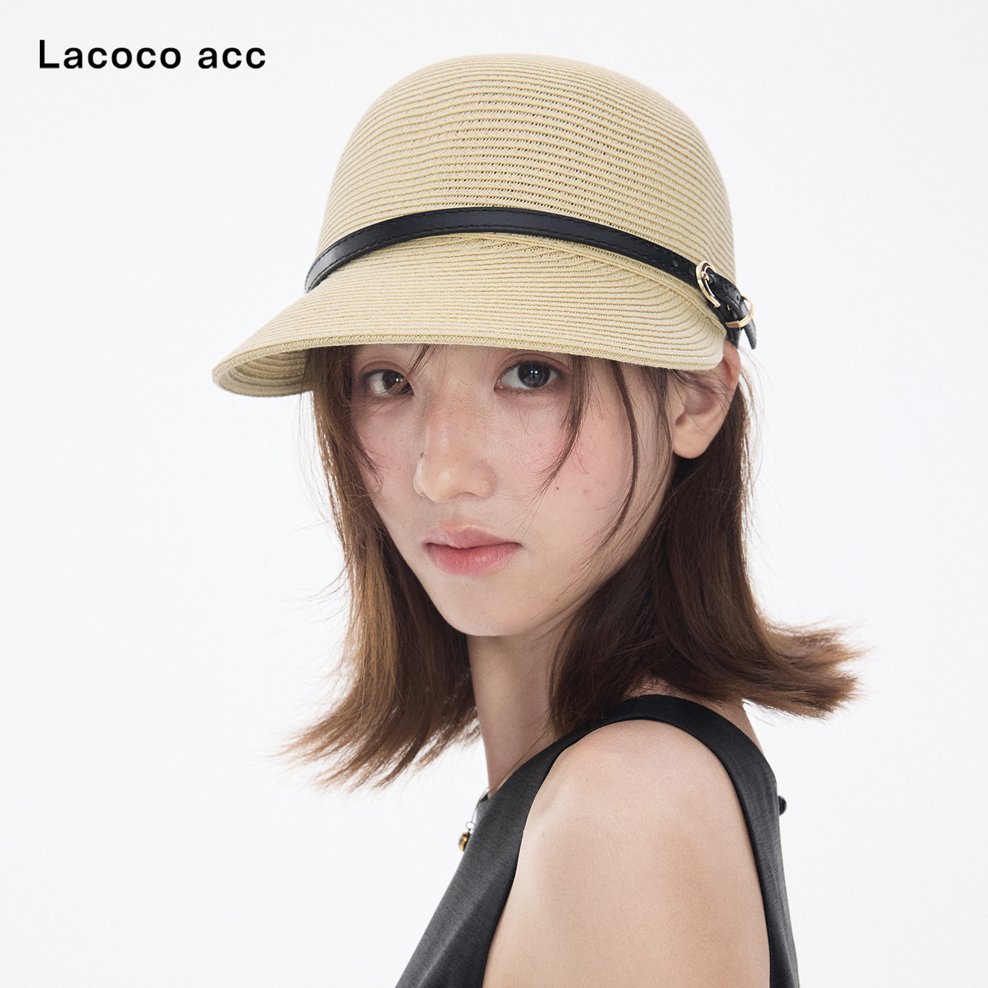Lacoco 日系复古骑士帽26夏季新款遮阳防晒草帽透气舒适马术帽女
