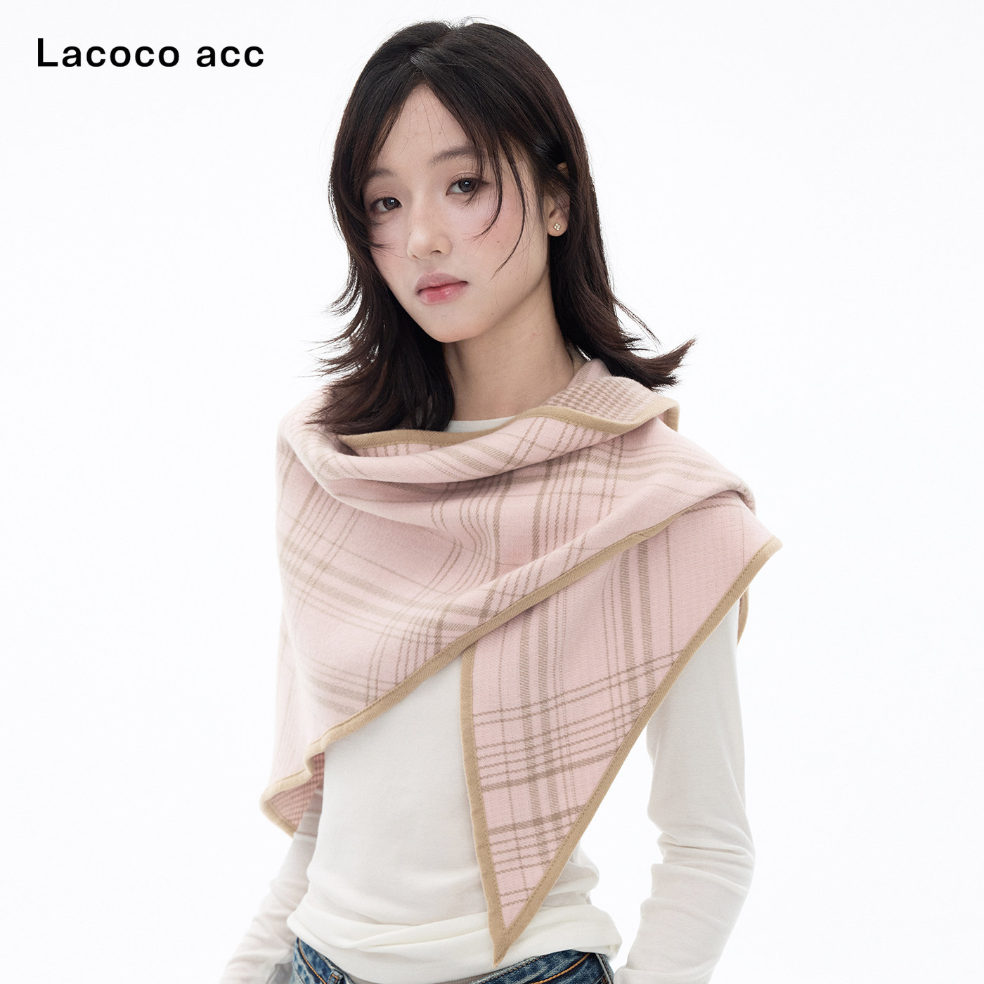 Lacoco 高品质双面格纹三角巾女2026秋冬多功能加厚保暖围巾披肩