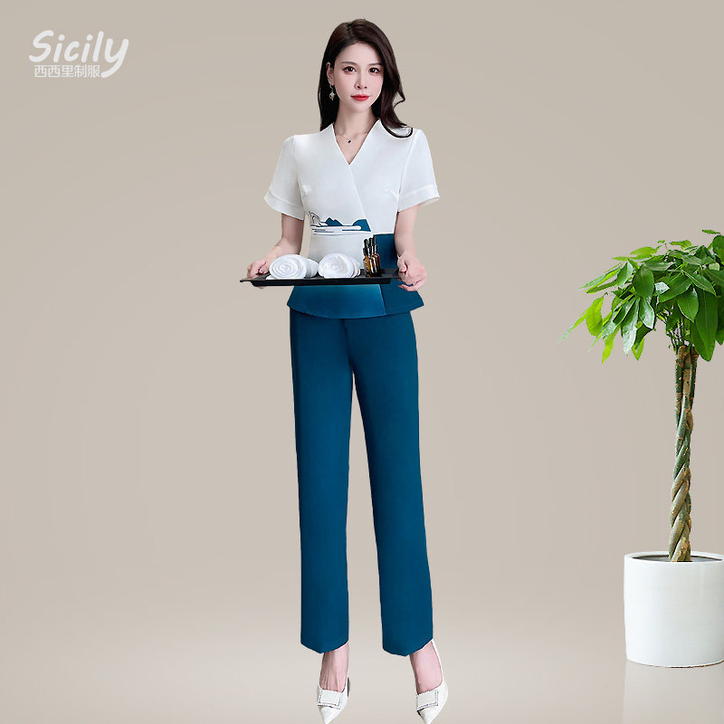 2023年新款高端足浴技师工作服女气质美容养生馆采耳按摩足疗套装