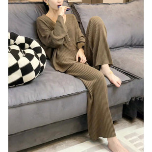 搭配 网红爆款 炸街时尚 减龄针织休闲套装 女小个子上衣阔腿裤