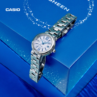 卡西欧女表SHEEN系列简约休闲优雅时尚人造蓝宝石玻璃镜面手表