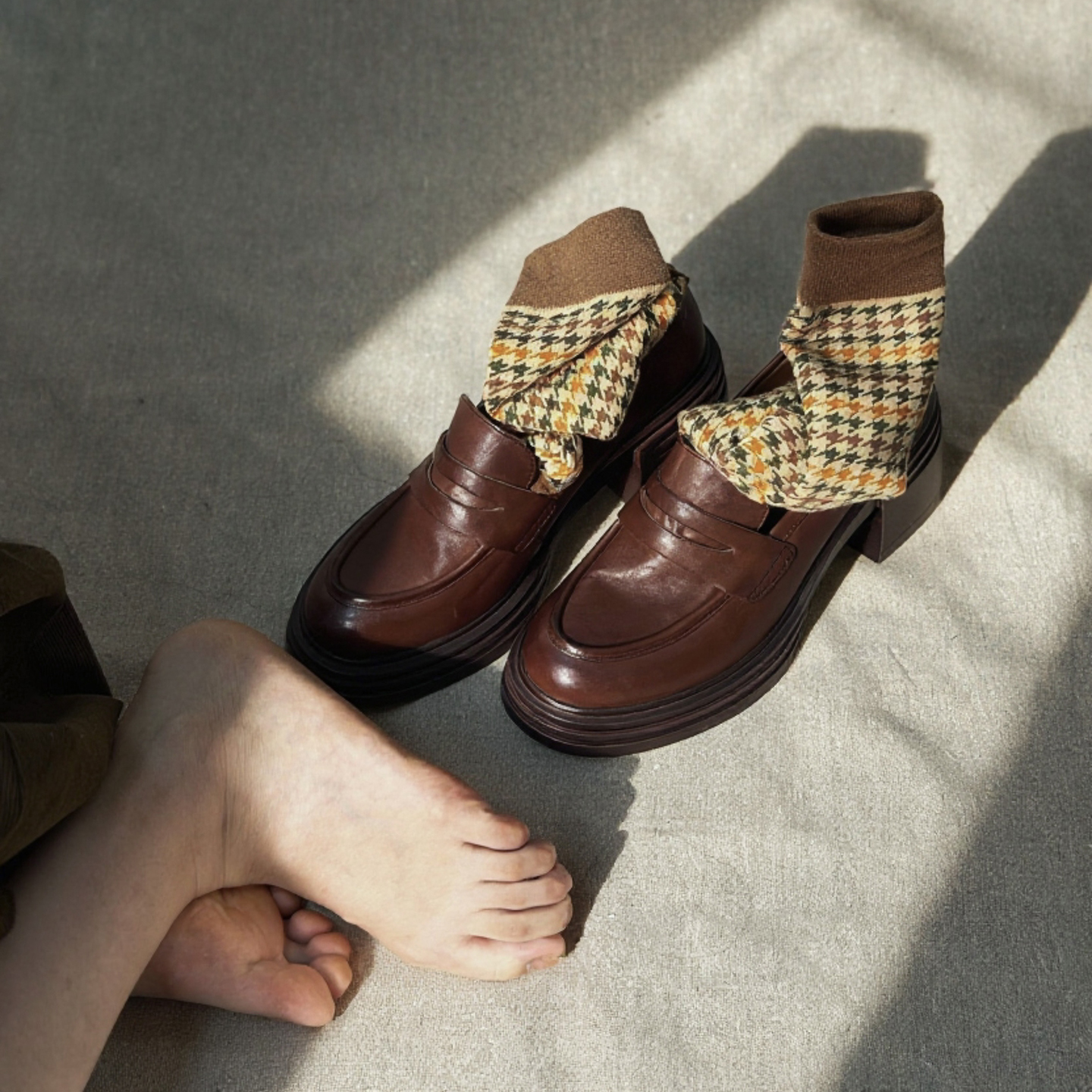 软底不累脚厚底粗跟小皮鞋女真皮