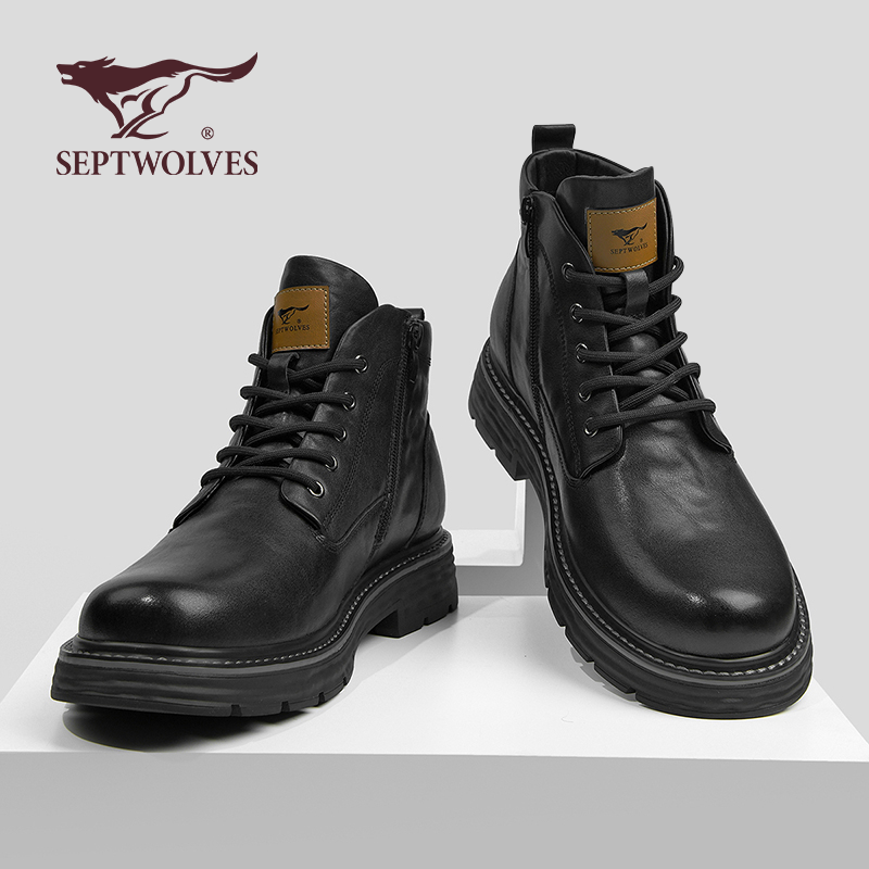 七匹狼冬季新款保暖加绒马丁靴