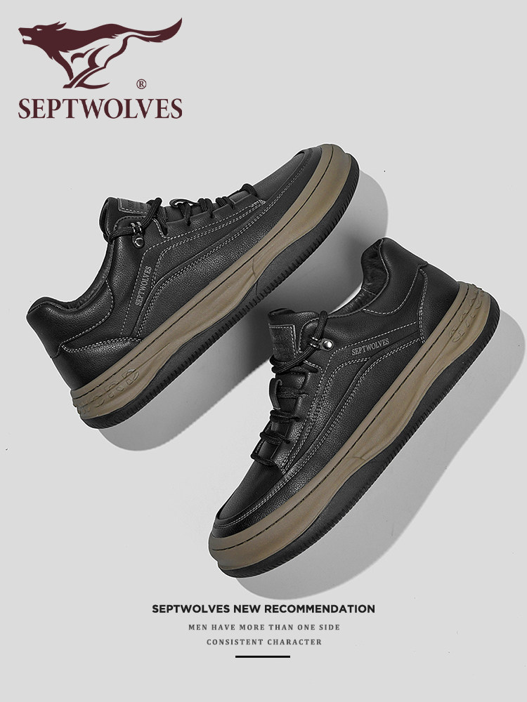 남성용 SEPTWOLVES 캐주얼 스니커즈 2024 새로운 블랙 내셔널 패션 스타일 남성 유행 신발과 따뜻한 겨울 남성 신발을 유지하는 벨벳