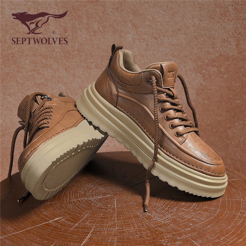 七匹狼痞帅马丁靴棕色2025新款