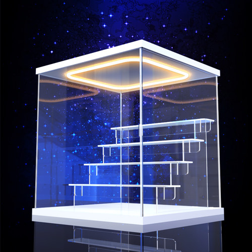 盲盒泡泡玛特桌面收纳盒积木模型灯光展示柜手办防尘亚克力展示盒