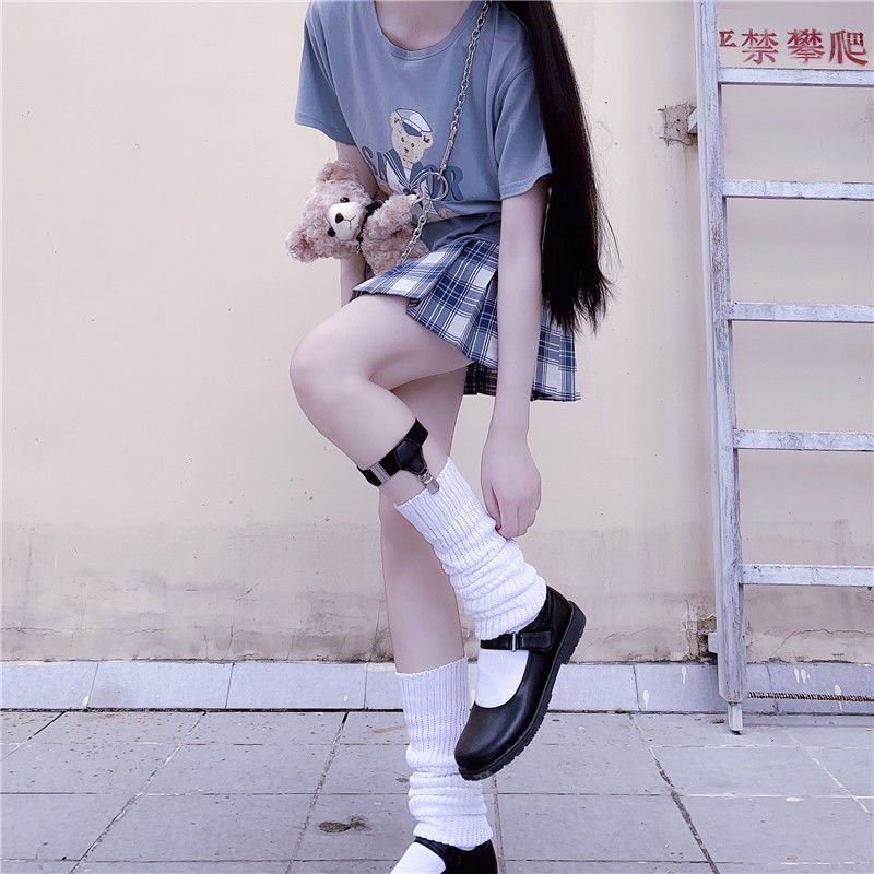 时尚黑色日系针织袜套显潮流款针织套袜秋冬女款显瘦堆堆袜jk袜套