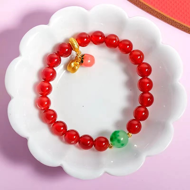 故宫万柿大吉玛瑙手串 万事大吉美人红玛瑙手链珠宝首饰手饰品