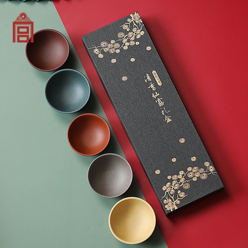 故宫清香仙露五色紫砂莲瓣小杯