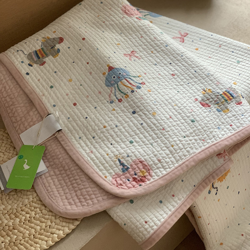 出口韩国大鹅秋冬双面可用纯棉一面绒一面棉床盖绗缝夹棉加厚床单