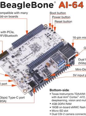 TDA4VM ARM Cortex-A72 开发板 BeagleBone AI-64单板计算机
