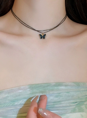 黑色蝴蝶项链女2025新款爆款轻奢小众锁骨链高级感choker裙子配饰