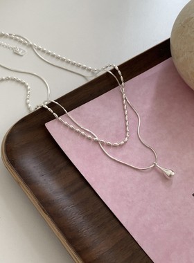 极简水滴米粒叠戴项链配饰女高级感轻奢小众锁骨链百搭颈链长饰品