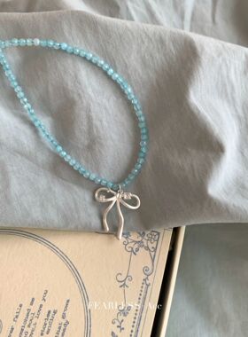 海盐之夏蝴蝶结水晶串珠项链女春夏气质叠戴蝴蝶结锁骨链颈链配饰