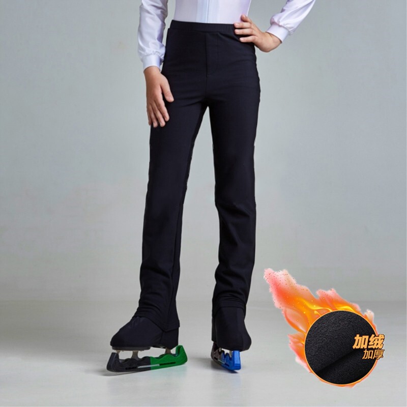 儿童加绒加厚花样滑冰训练服男裤保暖滑冰裤男溜冰裤纯黑色