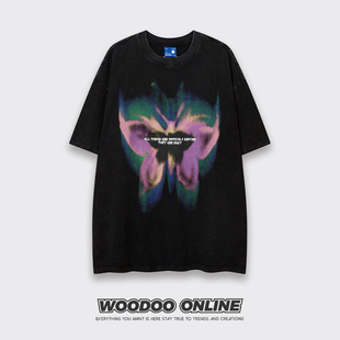 迷雾森林 WOODOO 设计师品牌 美式复古重影印花个性 男女短袖T恤