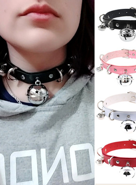 朋克原宿夸张性感PU皮质项圈 外贸爆款 个性铃铛颈链颈带锁骨