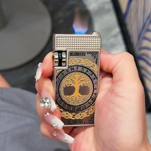 高端金属钛钢幸运树双齿轮联动机械感充气防风打火机男士送礼潮