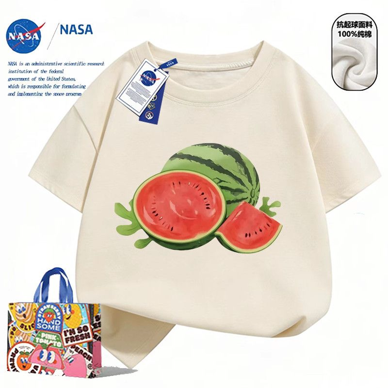 NASA新款西瓜印花童装短袖T恤男女儿童中小童夏季卡通纯棉上衣服