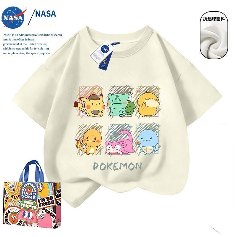 NASA宝可梦可爱儿童短袖夏季T恤