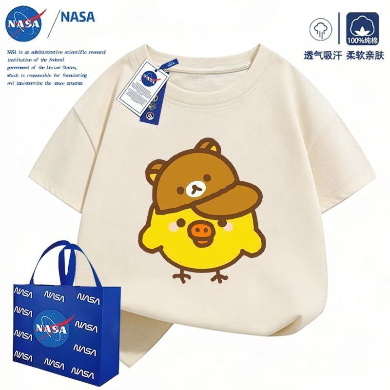 NASA卡通趣味熊帽小鸡亲子装T恤