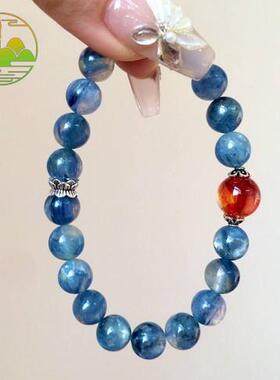天然蓝晶石手串蓝色水晶红胶花